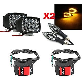                       Combo Fog Light 15 led 2 Paan Indicator 2pc with Wire Switch 2pc                                               