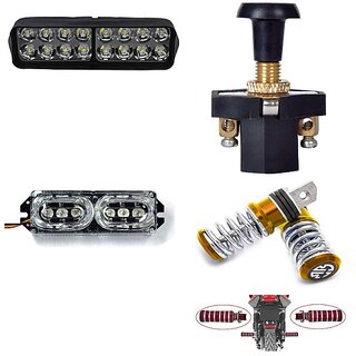                       Combo Fog light 16 led 1pc FootRest 1 Pair  Flasher Light 1 Pc With Push Pull Switch 1pc                                               