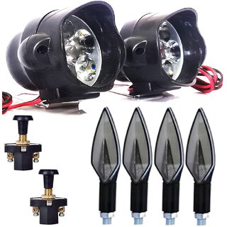                       6 LED Fog Light Leaf Indicator 4pc with 2 Push switch for Universal For Bike                                              
