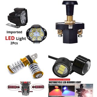                       Combo Fog Light 6 led 2pc FootRest 1 Pair Bike Strobe Light 1 Pc With Push Pull Switch 1pc                                               