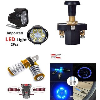 Combo Fog Light 6 led 2pc FootRest 1 Pair Bike Tyre Light 1 Pc With Push Pull Switch 1pc Combo Fog Light 6 led 2pc FootRest 1 Pair Bike Tyre Light 1 Pc With Push Pull Switch 1pc