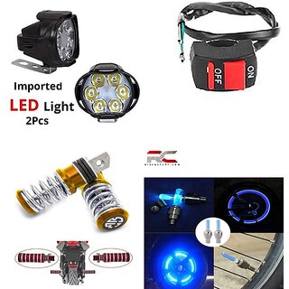                      Combo Fog Light 6 led 2pc FootRest 1 Pair Bike Tyre Light 1 Pc With Wire Switch 1pc                                               