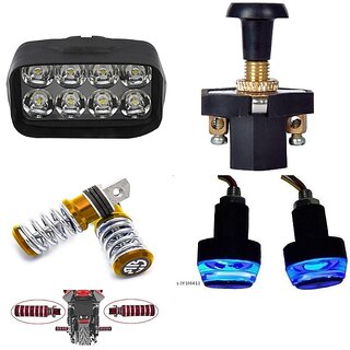                      Combo Fog Light 8 led 1pc FootRest 1 Pair Bike Handle Light 1 Pc With Push Pull Switch 1pc                                               
