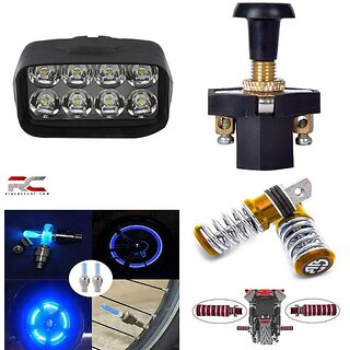                       Combo Fog Light 8 led 1pc FootRest 1 Pair Bike Tyre Light 1 Pc With Push Pull Switch 1pc                                               