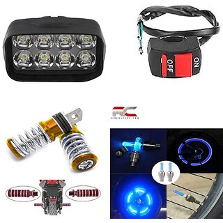                       Combo Fog Light 8 led 1pc FootRest 1 Pair Bike Tyre Light 1 Pc With Wire Switch 1pc                                               
