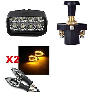                       Combo Fog light 8 led 1pc Paan Indicator 2pc With Push Pull Switch 1pc                                               