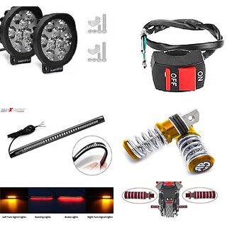                       Combo Fog Light 9 led Cap 2pc FootRest 1 Pair Bike Strip Brake Light 1 Pc With Wire Switch 1pc                                              