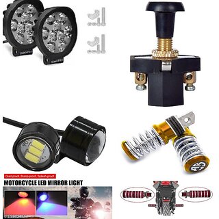 Combo Fog Light 9 led Cap 2pc FootRest 1 Pair Bike Strobe Light 1 Pc With Push Pull Switch 1pc Combo Fog Light 9 led Cap 2pc FootRest 1 Pair Bike Strobe Light 1 Pc With Push Pull Switch 1pc