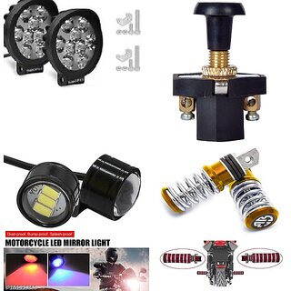                       Combo Fog Light 9 led Cap 2pc FootRest 1 Pair Bike Strobe Light 1 Pc With Push Pull Switch 1pc                                              