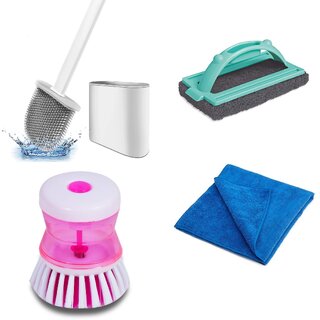                       Combo Cleaning For home Toilet Brush, Soap Dispenser, Cloth 1pc And Tail Brush                                               