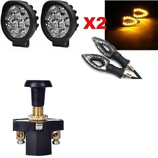                       Combo fog light 9 led Cap 2pc Paan Indicator 2pc with push pull switch 1pc                                               