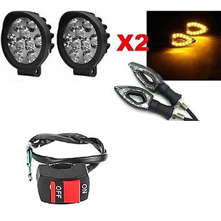                       Combo fog light 9 led Cap 2pc Paan Indicator 2pc with Wire Switch 1pc                                               