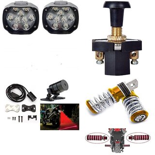                       Combo Fog Light 9 led 2pc FootRest 1 Pair Bike Red Lesser Light 1 Pc With Push Pull Switch 1pc                                               