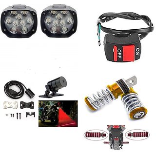                       Combo Fog Light 9 led 2pc FootRest 1 Pair Bike Red Lesser Light 1 Pc With Wire Switch 1pc                                               