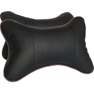                       2PCS Leather Car Seat Pillow Breathable Car Head Neck Rest Cushion Headrest Auto Car Safety Pillow - Black (Black)                                              