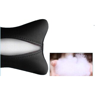                       2PCS Leather Car Seat Pillow Breathable Car Head Neck Rest Cushion Headrest Auto Car Safety Pillow - Black (Black)                                              