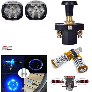                       Combo Fog Light 9 led 2pc FootRest 1 Pair Bike Tyre Light 1 Pc With Push Pull Switch 1pc                                               