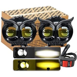                       OWL Shape Fog Yellow-White light Low & High Beam for universal vehicles 9V-60V 40W (Pack of 2) With 1 Pc Switch                                              
