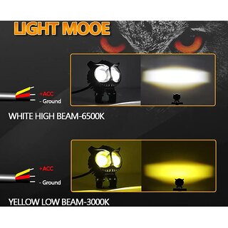                       OWL Shape Fog Yellow-White light Low & High Beam for universal vehicles 9V-60V 40W (Pack of 1)                                              