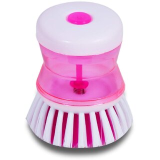                       Sink cleaning Plastic brush with self liquid soap dispenser for Dishes and washbasin Cleaning Brush Plastic Wet and Dry Brush (Multicolor) Pack of 1                                              