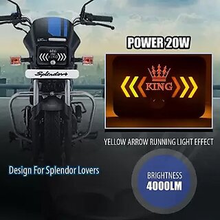                       Splendor King Led Headlight Hi/Low Beam Yellow & White Arrow Blue DRL Yellow Running Indicator With King Red Light Color                                              