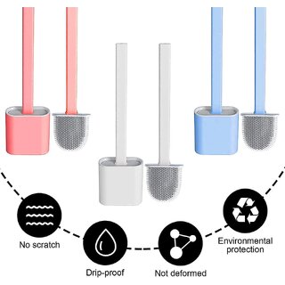                       Silicone Toilet Brush with Holder Slim Flex Toilet Brush Anti-drip Set Toilet Bowl Cleaner Brush, No-Slip Long Handle Soft Bristle Clean Toilet Corner Easily (Colour: assorted 2) (pack of 1)                                              