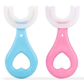 U Shaped Kids Toothbrush for Kids 3-5 Years Children U Shape Toothbrush Baby Brush Teeth Cleaner Silicone Tooth Brush Head 360 Degree Cleansing Infant Toothbrush (MULTICOLOR) (2 Pcs)