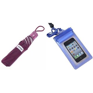                       Umbrella 3 fold with Mobile Pouch Waterproof                                              