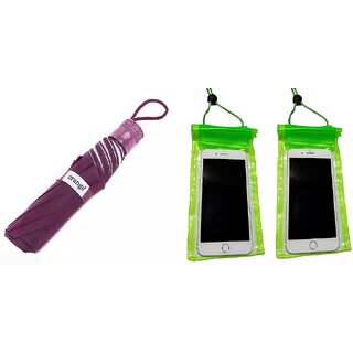                       Umbrella 3 fold 1 Pc with Mobile Pouch Waterproof 2 Pc                                              