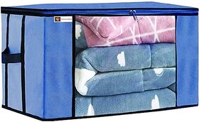 Unicrafts Underbed Storage Bag Blanket Storage Bag Organizer Blanket Cover with a Large Transparent Window and Side Handles UB_Blue1 (Blue)