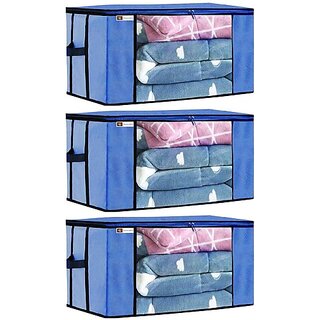 Unicrafts Underbed Storage Bag Blanket Storage Bag Organizer Blanket Cover with a Large Transparent Window and Side Handles UB_Blue3 (Blue)