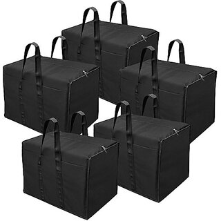                       Unicrafts Nylon Underbed Unicrafs Nylon Underbed Storage Bag 85 L Pack Of 5 (Black, 57x 36.5X 40.5 cm) Underbed Storage Bag Nylon 85L F-Black05 (Black)                                              