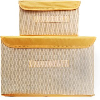                       Unicrafts Foldable Storage Box With Lid Storage Box for Wardrobe Clothes, Toy Storage, Non woven Storage Box 1 Pcs Small And 1 Pcs Large Size Pack of 2 Yellow (Yellow)                                              