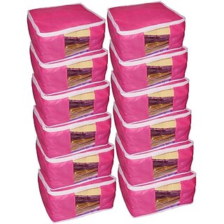                       High Quality Pack of 12 Non Woven 10inch Designer Height Saree Cover Gift Organizer bag Keep saree/Suit/Travelling Pouch (Pink)                                              
