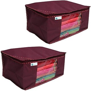                       Unicrafts Saree Cover Extra Large Saree Organizer with a Large Transparent Window for Clothes Wardrobe Organiser Non Woven Sari Storage Bags Combo Set of 2 Pc Maroon Large_Saree_Organizer_Maroon02 (Maroon)                                              