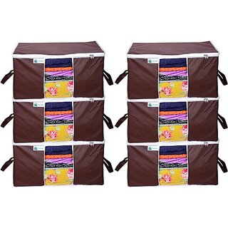                       Unicrafts Underbed Storage Bag Blanket Storage Bag for Wardrobe Organizer Blanket Cover with a large Transparent Window and Side Handles Pack of 6 Pc Brown UB_Brown06 (Brown)                                              