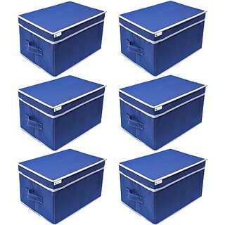                       Unicrafts Storage Box Non woven Grey Storage Box for Clothes, Toy and File Organizer pack of 6 Blue Storage Box With Lid06 (Blue)                                              