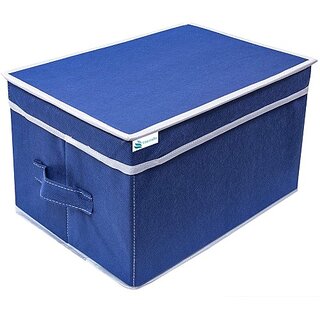                       Unicrafts Storage Box Non woven Blue Storage Box for Clothes, Toy and File Organizer pack of 1 Blue Storage Box With Lid01 (Blue)                                              