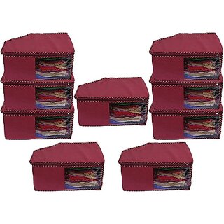                      Unicrafts Blouse Covers Blouse Organizer Polka Organiser Non Woven Blouse Storage Bag With a Large Transparent Window Pack of 9 Pc Maroon Blousecover_Maroon09 (Maroon)                                              