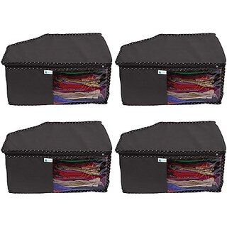                       Unicrafts Blouse Covers Blouse Organizer Polka Organiser Non Woven Blouse Storage Bag With a Large Transparent Window Pack of 4 Pc Black Blousecover_Black04 (Black)                                              