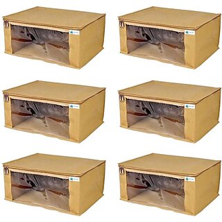                       Unicrafts Saree Cover Non Woven Sari Storage Bags with a Large Transparent Window for Clothes Wardrobe Organizer Extra Large Saree Organizer Combo Pack of 6 Pc Beige Large_Saree_Beige06 (Beige)                                              