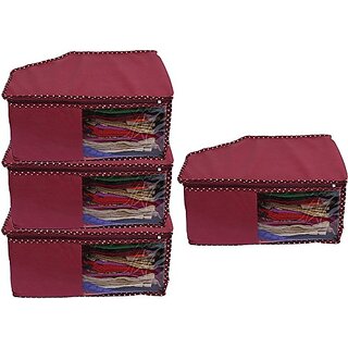                       Unicrafts Blouse Covers Blouse Organizer Polka Organiser Non Woven Blouse Storage Bag With a Large Transparent Window Pack of 4 Pc Maroon Blousecover_Maroon04 (Maroon)                                              
