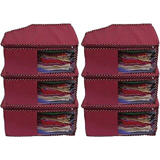                       Unicrafts Blouse Covers Blouse Organizer Polka Organiser Non Woven Blouse Storage Bag With a Large Transparent Window Pack of 6 Pc Maroon Blousecover_Maroon06 (Maroon)                                              