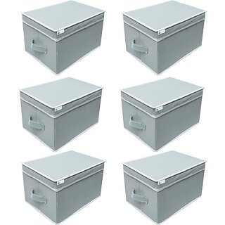                       Unicrafts Storage Box Non woven Grey Storage Box for Clothes, Toy and File Organizer pack of 6 Grey Storage Box With Lid06 (Grey)                                              