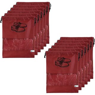                       Unicrafts Shoe Cover 12 Piece Travel Shoe Bag Non Woven Shoe Storage Covers Portable Shoe Pouch for Travelling and Footwear Pack of 12 Pc Maroon Shoe Cover for Travel Maroon_12 (Maroon)                                              