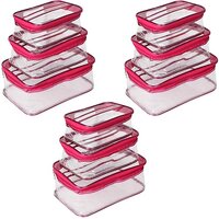 Unicrafts Vanity Box Multipurpose Makeup Jewellery Organizer Transparent Vanity Pouches for Cosmetic Necklace Storage Travel Toiletry Utility Bag Clear PVC Zipper Pouch Organiser Pack of 9 Pc Pink Jewellery, Makeup, Cosmetics, Toiletries Vanity Box (Pink)