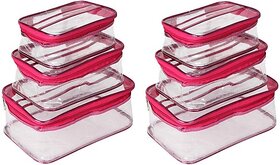 Unicrafts Vanity Box Multipurpose Makeup Jewellery Organizer Transparent Vanity Pouches for Cosmetic Necklace Storage Travel Toiletry Utility Bag Clear PVC Zipper Pouch Organiser Pack of 6 Pc Pink Jewellery, Makeup, Cosmetics, Toiletries Vanity Box (Pink)