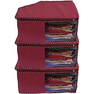                       Unicrafts Blouse Cover Large Non Woven Polka Organizer Cotton Fabric Blouse Covers With a Large Transparent Window Pack of 3 Pc Maroon Blousecover_Maroon03 (Maroon)                                              