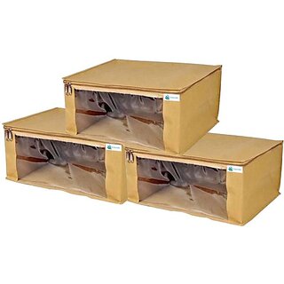                       Unicrafts Saree Cover Non Woven Sari Storage Bags with a Large Transparent Window for Clothes Wardrobe Organizer Extra Large Saree Organizer Combo Pack of 3 Pc Beige Large_Saree_Beige03 (Beige)                                              