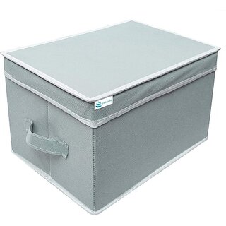                       Unicrafts Storage Box Non woven Grey Storage Box for Clothes, Toy and File Organizer pack of 1 Grey Storage Box With Lid01 (Grey)                                              